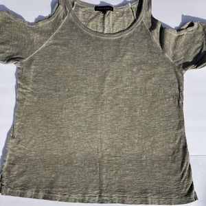 Sanctuary Khaki Cotton Cold Shoulder Tee